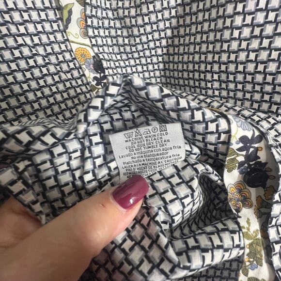 Banana Lemon Button Up Shirt Mens Gray and Black Geometric Floral Casual Preppy - Picture 12 of 12